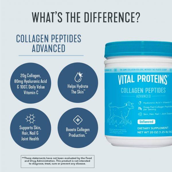 Vital Proteins Collagen Peptides Powder with Hyaluronic Acid and Vitamin C, Unflavored Dreamskinhaven