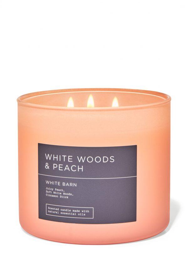 White Barn WHITE WOODS & PEACH 3-Wick Candle