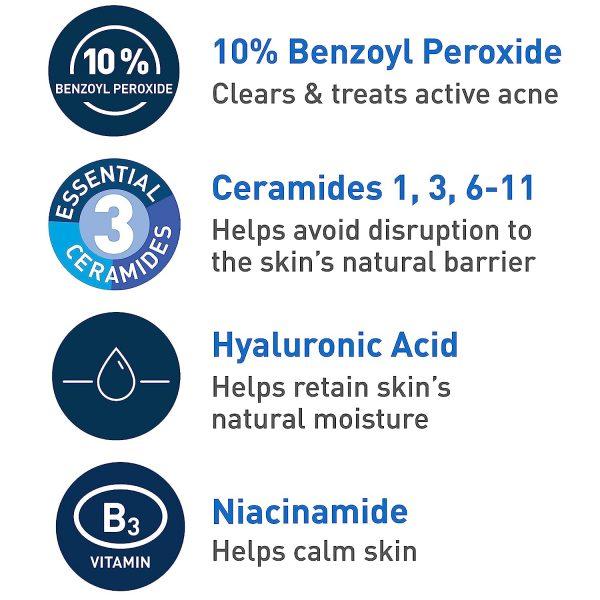 CeraVe Acne Foaming Cream Wash | Face and Body Acne Wash with Benzoyl Peroxide 10% Maximum Strength | Fragrance Free Dreamskinhaven