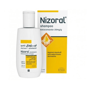 Nizoral Anti-Dandruff Shampoo (Ketoconazole 20mg/g) bottle displayed on a clean background, highlighting its clinically proven formula for dandruff and scalp care.