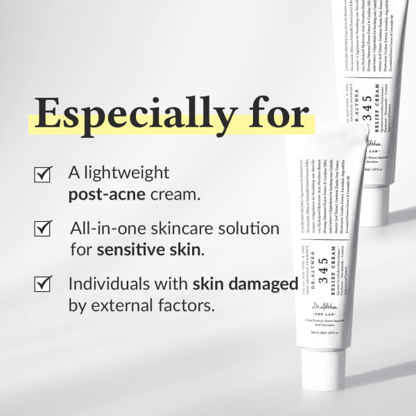 A sleek white tube of Dr. Althea 345 Cream placed on a soft, neutral background, emphasizing its hydrating and skin-strengthening benefits.