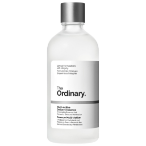 A clear standalone product image of The Ordinary’s Multi-Active Delivery Essence. The bottle features minimalist branding and is photographed against a white background.