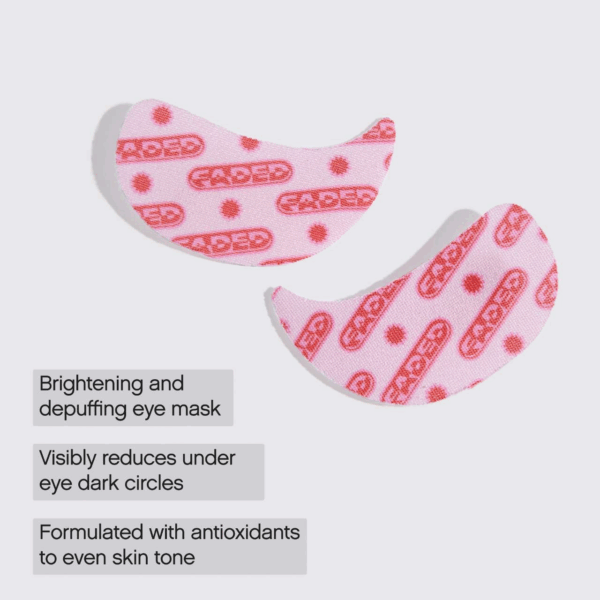 Topicals Faded pink patterned under-eye masks formulated with antioxidants to depuff and visibly reduce dark circles.