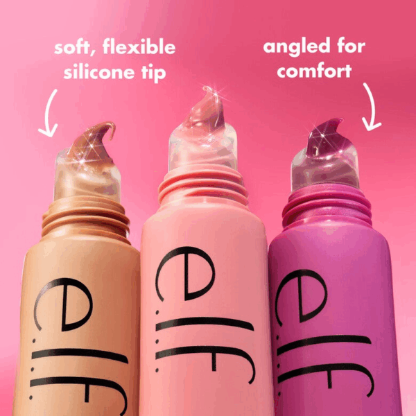 Close-up of e.l.f. Glow Reviver Melting Lip Balm silicone applicators, highlighting the soft, flexible, angled design for smooth and comfortable application.