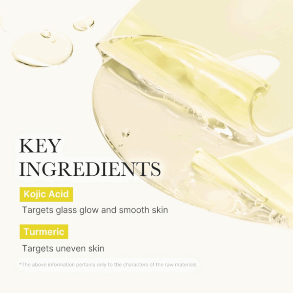 Close-up of Medicube gel mask texture highlighting Kojic Acid and Turmeric as key ingredients for brightening and smooth skin.
