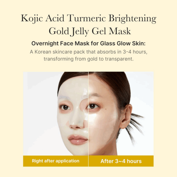 Side-by-side comparison of user wearing the jelly mask, before and after 3–4 hours of use.
