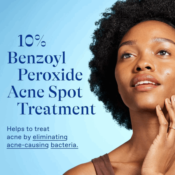 Woman smiling with clear skin after using Differin Benzoyl Peroxide Spot Treatment