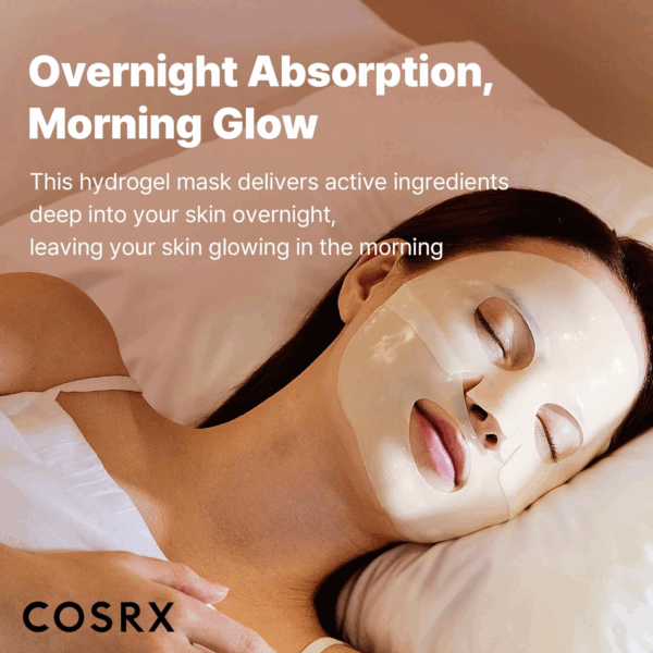 Woman sleeping with COSRX Alpha-Arbutin Hydrogel Mask for overnight absorption and morning glow