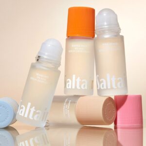 Artistic shot of Saltair Serum Deodorants with caps off – showcasing clean formula and sleek packaging.