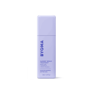 BYOMA Barrier Repair Treatment bottle upright in soft purple with blue logo on a dark background