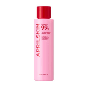Aprilskin TXA Niacinamide 99 Milky Toner bottle with red cap on a white background