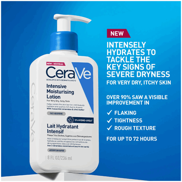 CeraVe Intensive Moisturising Lotion with key hydration benefits and 72-hour performance