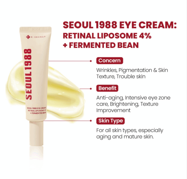 Tube beside cream smear with pointers to concern benefit and skin type for all ages especially mature skin