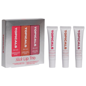 Topicals Slick Salve Lip Trio packaging with three tubes displayed.