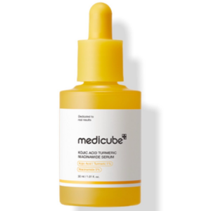 Medicube Kojic Acid Turmeric Niacinamide Serum bottle showing yellow dropper packaging on white background