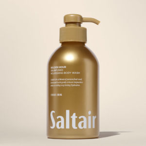 Saltair Golden Hour oil-infused nourishing body wash bottle with pump on a neutral background