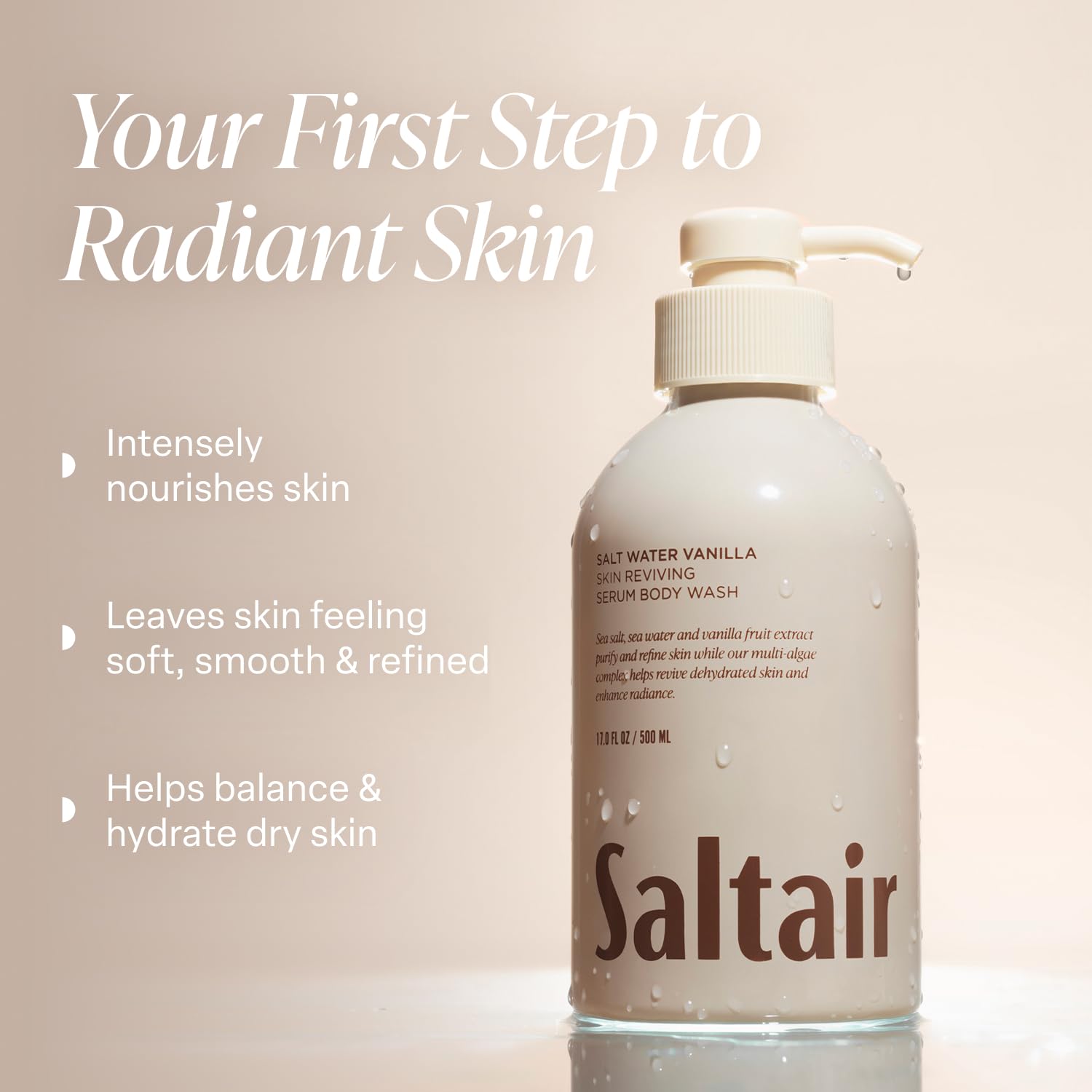 Saltair Salt Water Vanilla body wash with vanilla inspired neutral aesthe