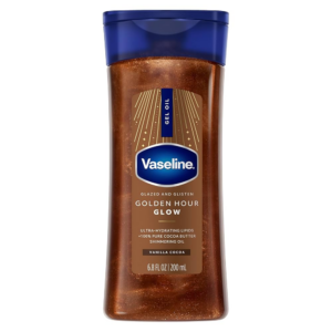 Vaseline Golden Hour Glow Gel Oil bottle with golden shimmer finish