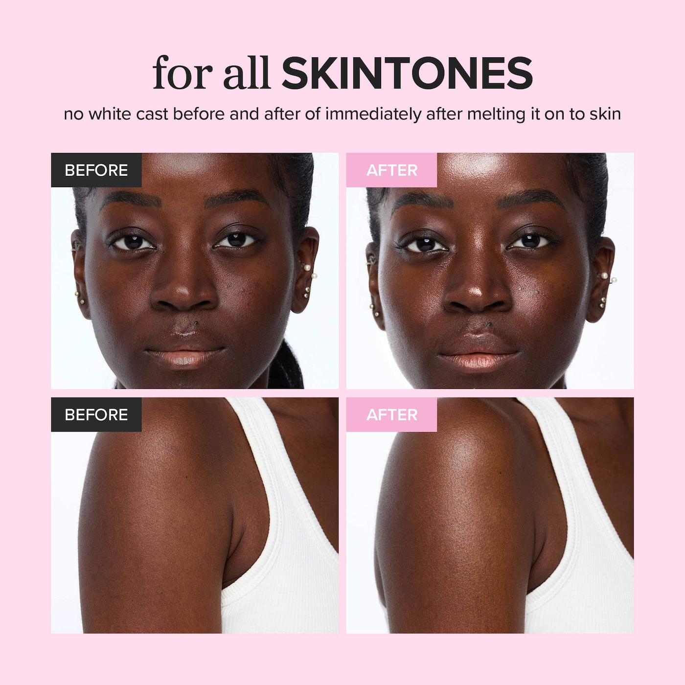 Before and after application of Beauty of Joseon Day Dew Sunscreen demonstrating zero white cast